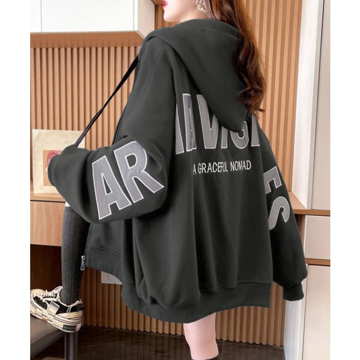 チャコールグレー | 韓国風フード付きジップパーカーレディース | SUNSHINE CLOSET