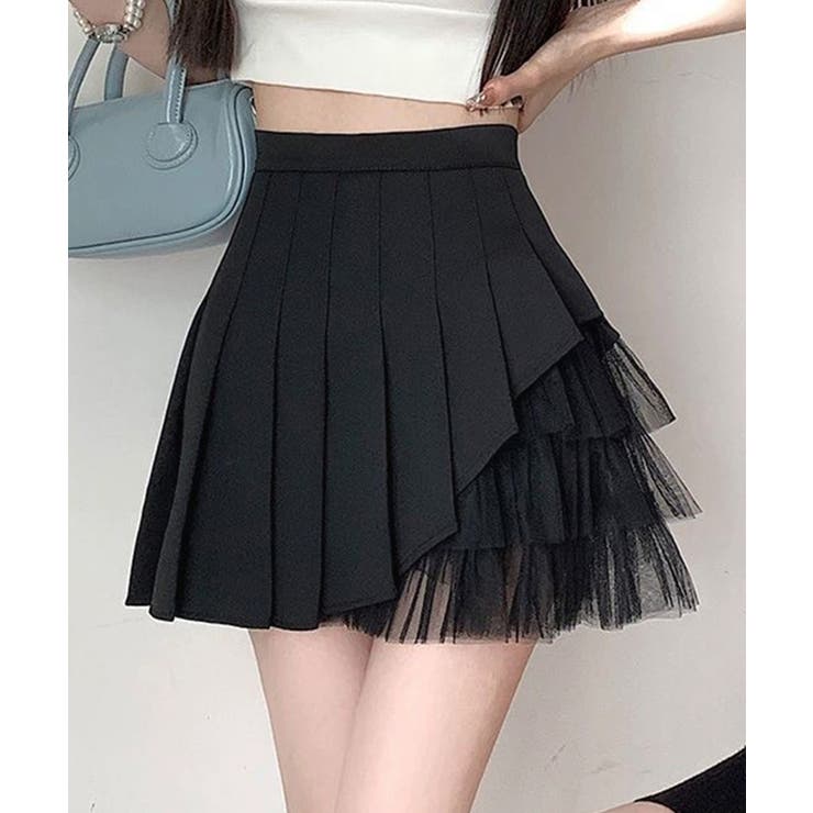 ブラック | プリーツミニスカートチュール切替スカート | Miniministore