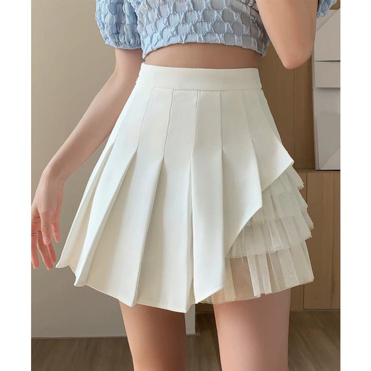 ホワイト | プリーツミニスカートチュール切替スカート | Miniministore