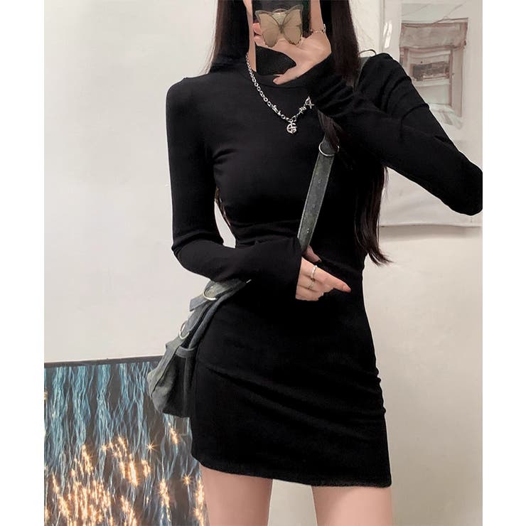 ブラック*綿素材 | ロングTシャツ 重ね着フィットカットソー | Miniministore