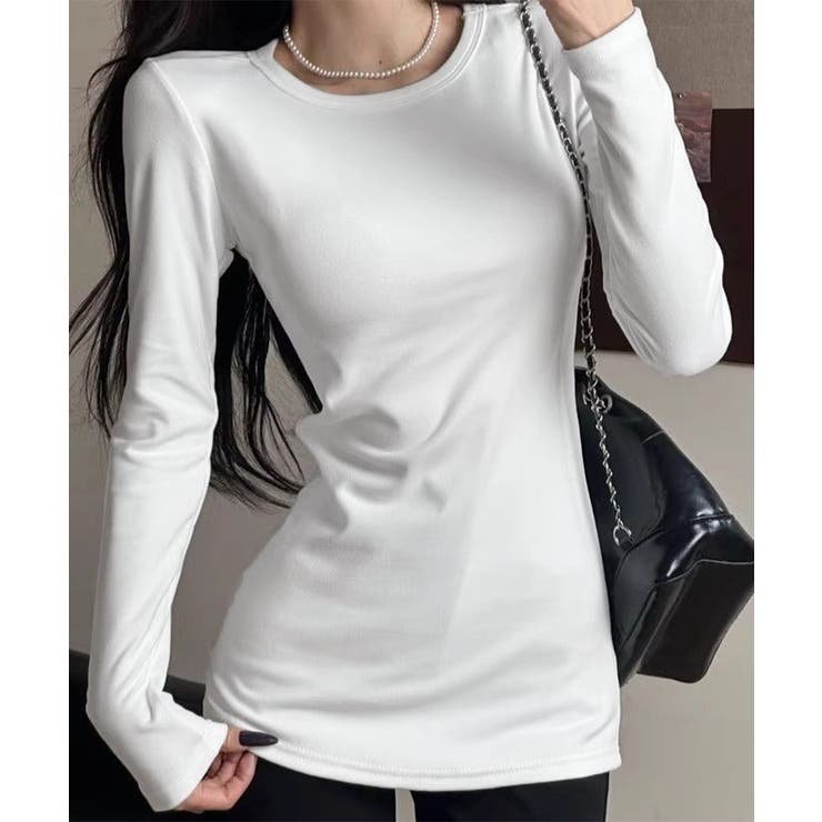 ホワイト*デロン素材 | ロングTシャツ 重ね着フィットカットソー | Miniministore