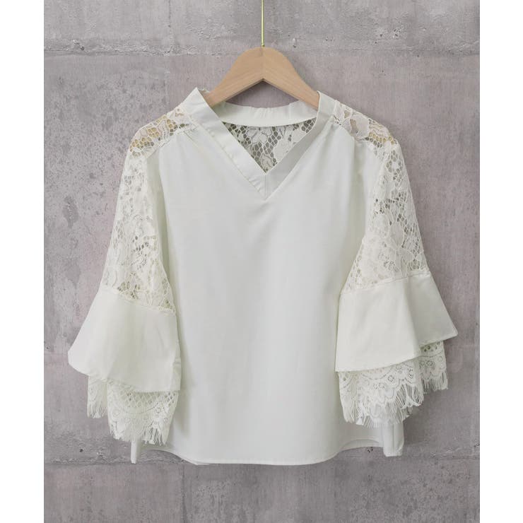 花柄レースVネックブラウスフレア袖春夏服 | Miniministore | 詳細画像13 