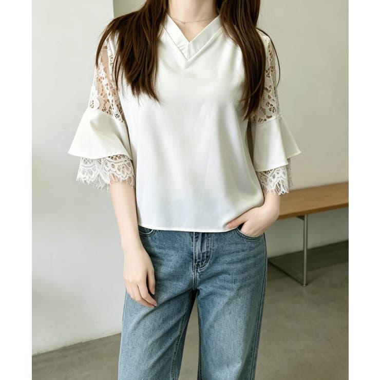 花柄レースVネックブラウスフレア袖春夏服 | Miniministore | 詳細画像3 