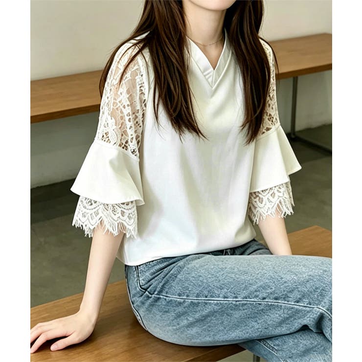 花柄レースVネックブラウスフレア袖春夏服 | Miniministore | 詳細画像4 
