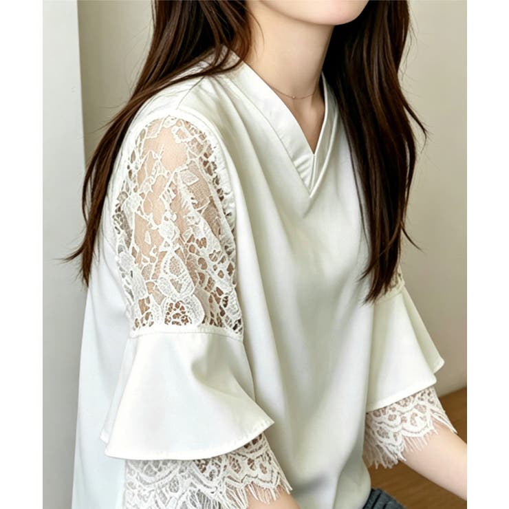 花柄レースVネックブラウスフレア袖春夏服 | Miniministore | 詳細画像5 