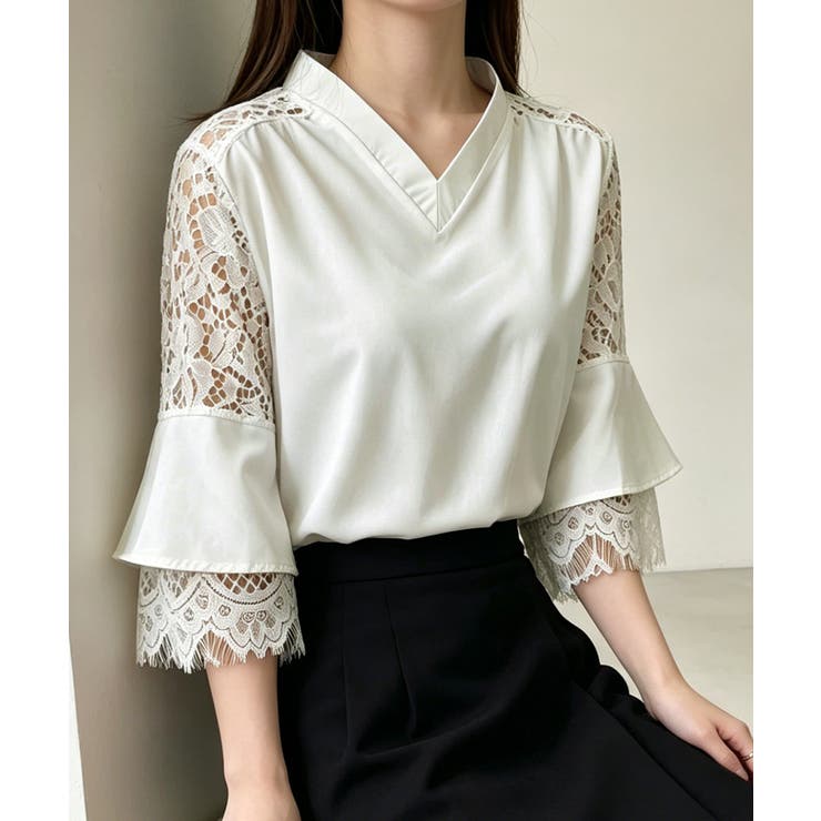 花柄レースVネックブラウスフレア袖春夏服 | Miniministore | 詳細画像7 