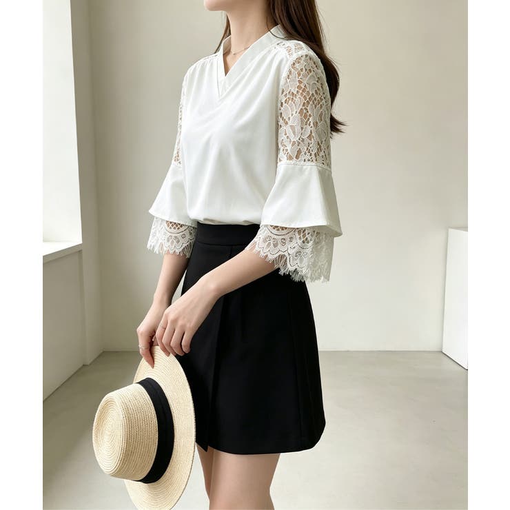 花柄レースVネックブラウスフレア袖春夏服 | Miniministore | 詳細画像8 