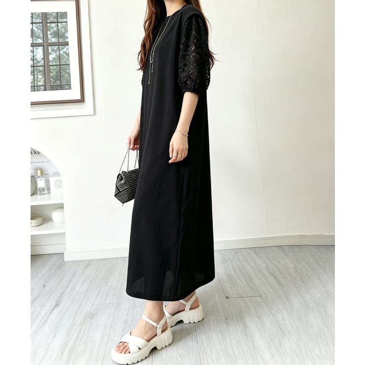 袖花柄チュールドッキングロングワンピース | Miniministore | 詳細画像20 