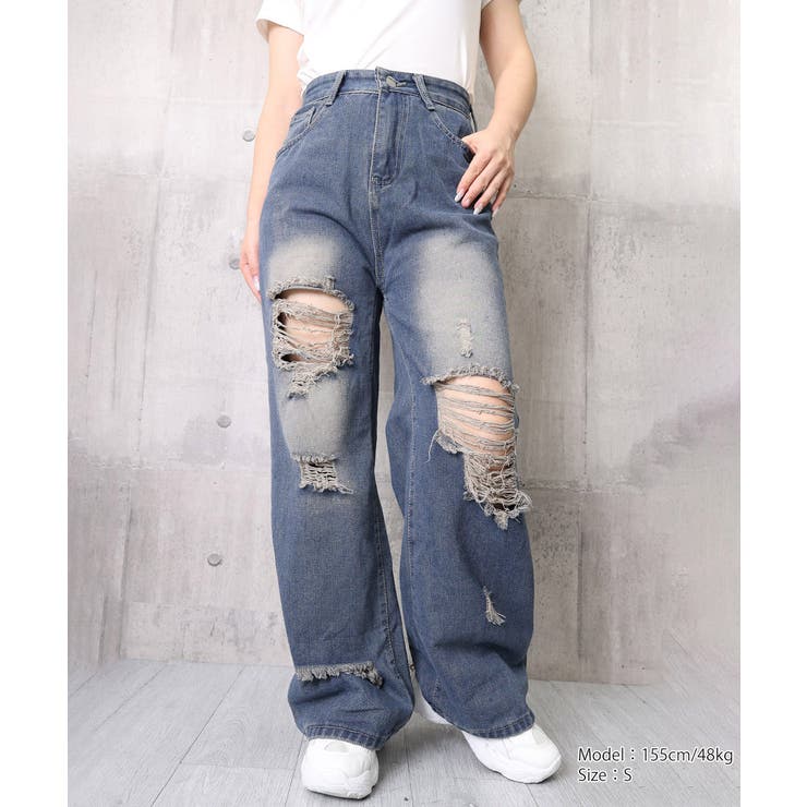 ダメージ デニムワイドパンツ レディース | Miniministore | 詳細画像19 
