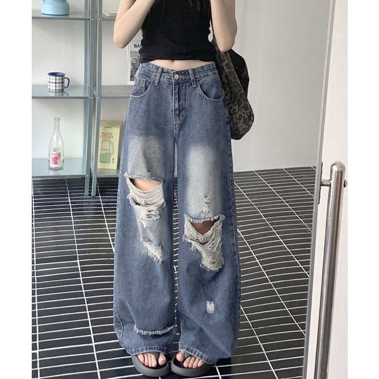 ダメージ デニムワイドパンツ レディース | Miniministore | 詳細画像2 