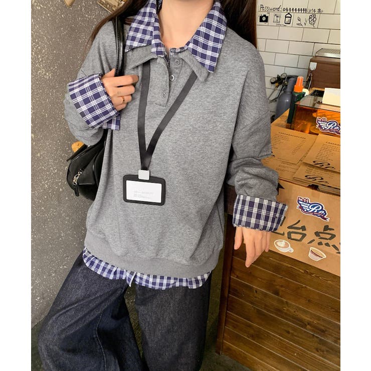 ポロ襟トップスチェックシャツレイヤード風 | Miniministore | 詳細画像20 