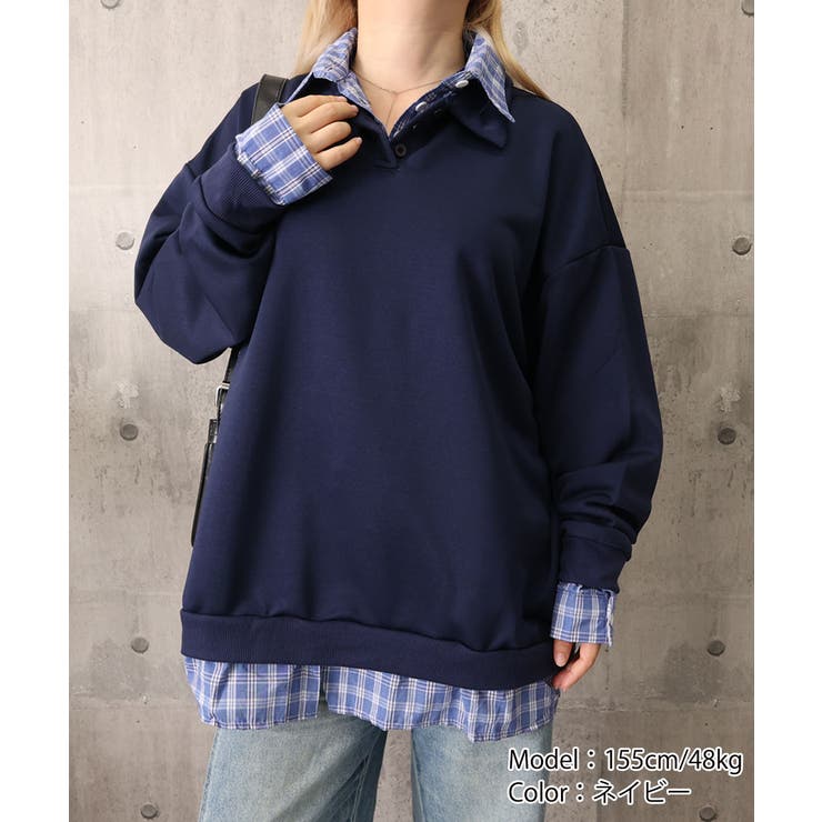 ポロ襟トップスチェックシャツレイヤード風 | Miniministore | 詳細画像26 