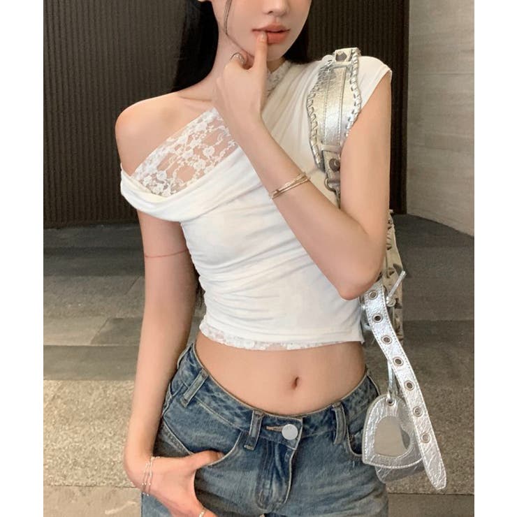 オフショル レースカットソー半袖Tシャツ | Miniministore | 詳細画像14 
