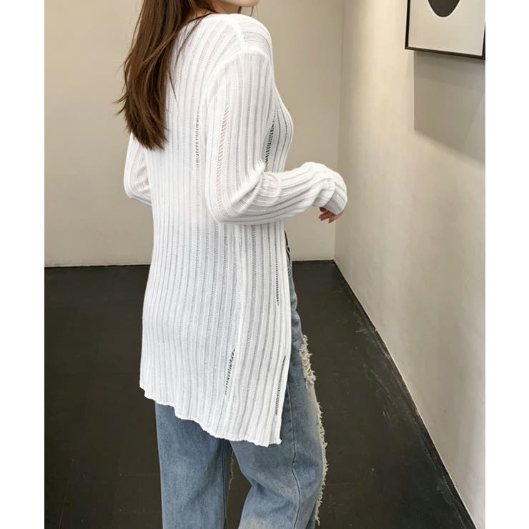 ダメージ シアーニットトップス長袖透け感 | Miniministore | 詳細画像8 