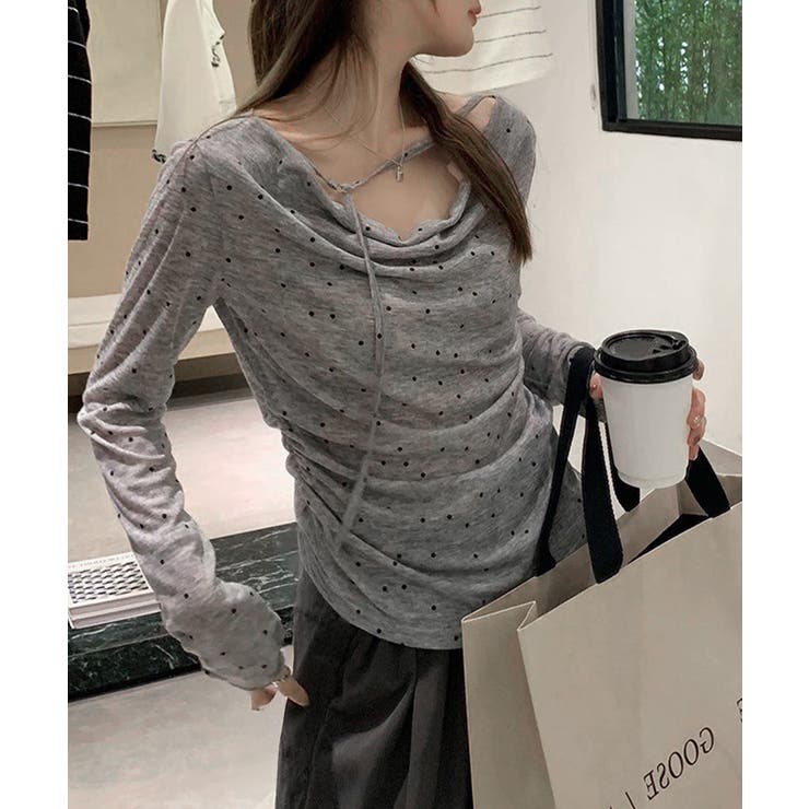 ドット柄シアーカットソーオフショルロンT | Miniministore | 詳細画像12 