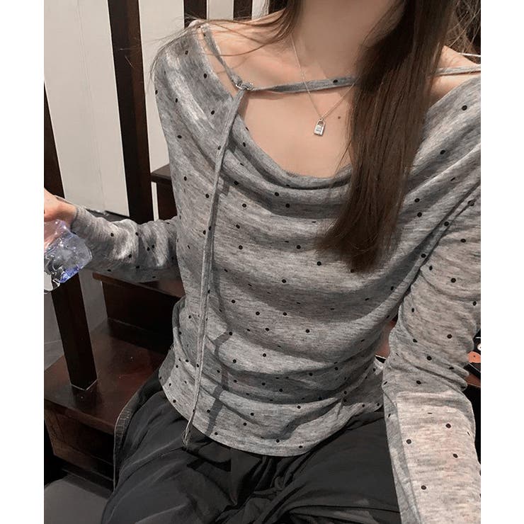 ドット柄シアーカットソーオフショルロンT | Miniministore | 詳細画像13 