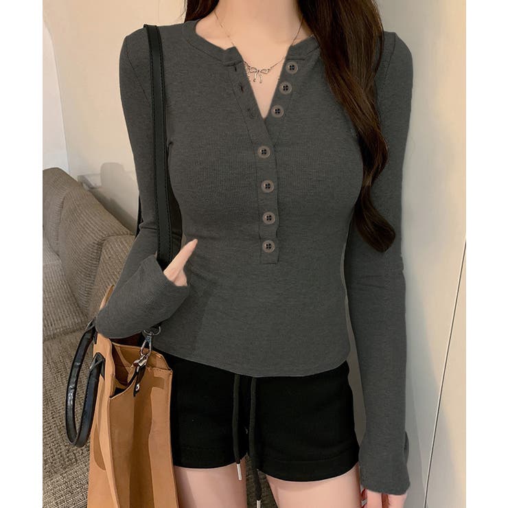 ハーフボタンカットソー長袖タイトtシャツ | Miniministore | 詳細画像12 