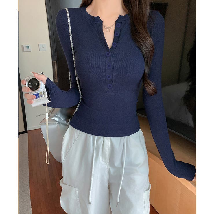 ハーフボタンカットソー長袖タイトtシャツ | Miniministore | 詳細画像16 