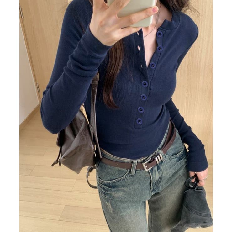 ハーフボタンカットソー長袖タイトtシャツ | Miniministore | 詳細画像19 