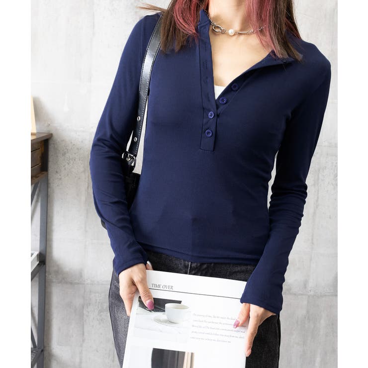 ハーフボタンカットソー長袖タイトtシャツ | Miniministore | 詳細画像22 