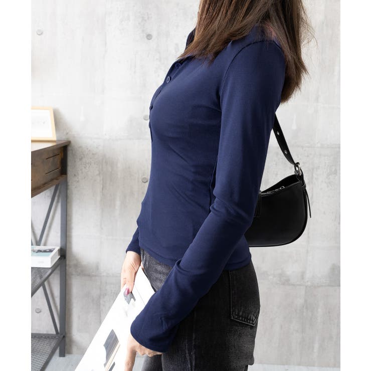 ハーフボタンカットソー長袖タイトtシャツ | Miniministore | 詳細画像24 