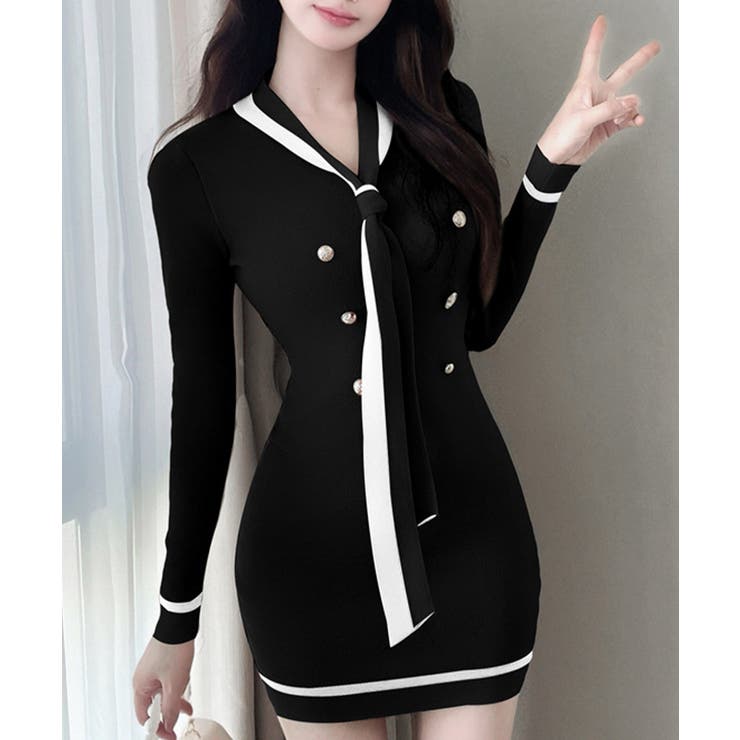 リボンタイミニワンピース配色ニットドレス | Miniministore | 詳細画像17 