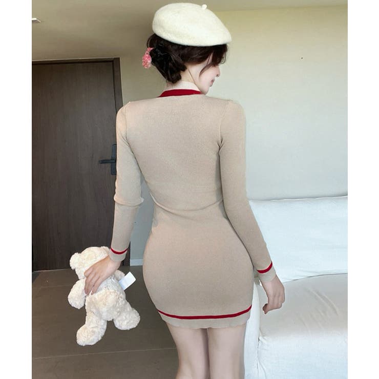 リボンタイミニワンピース配色ニットドレス | Miniministore | 詳細画像5 