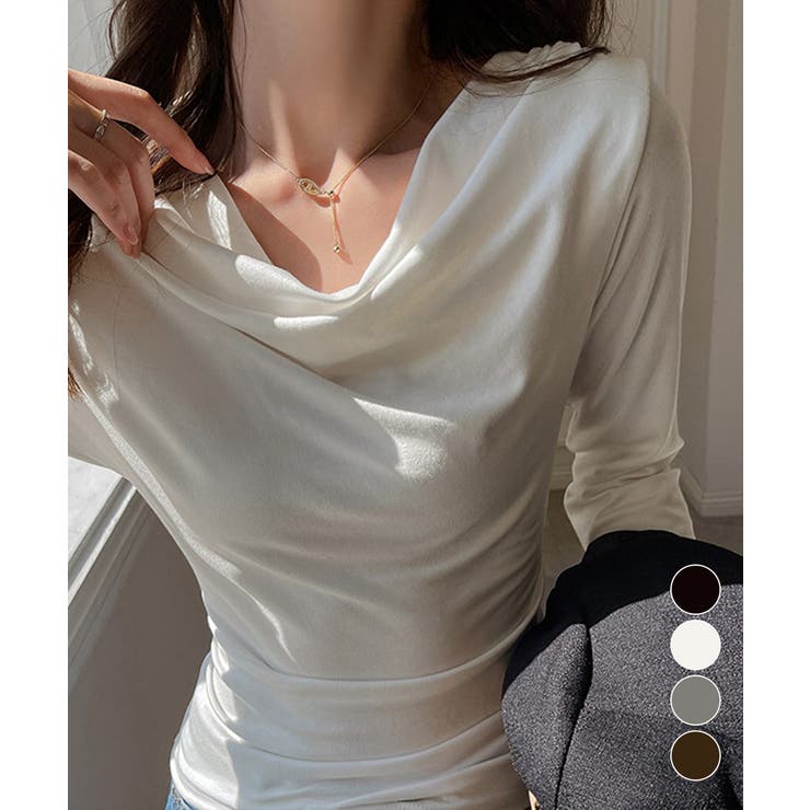 ドレープネックTシャツ 長袖トップス春秋 | Miniministore | 詳細画像1 