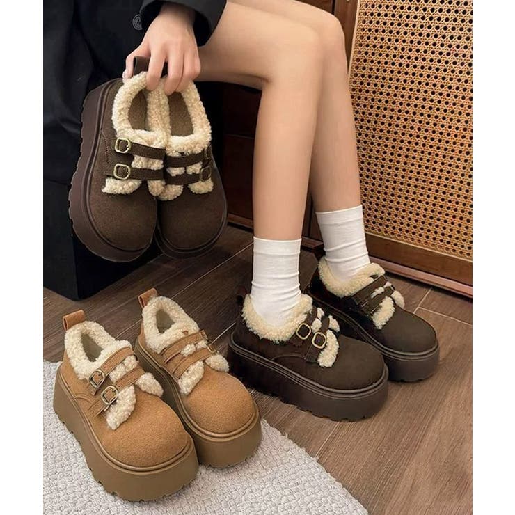 ダブルベルトボアムートンシューズ 厚底靴 | Miniministore | 詳細画像1 