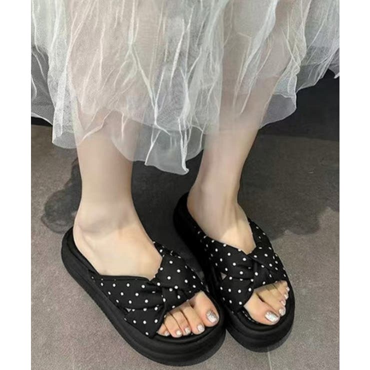 ドット柄クロスリボン厚底サンダル美脚脚長 | Miniministore | 詳細画像13 