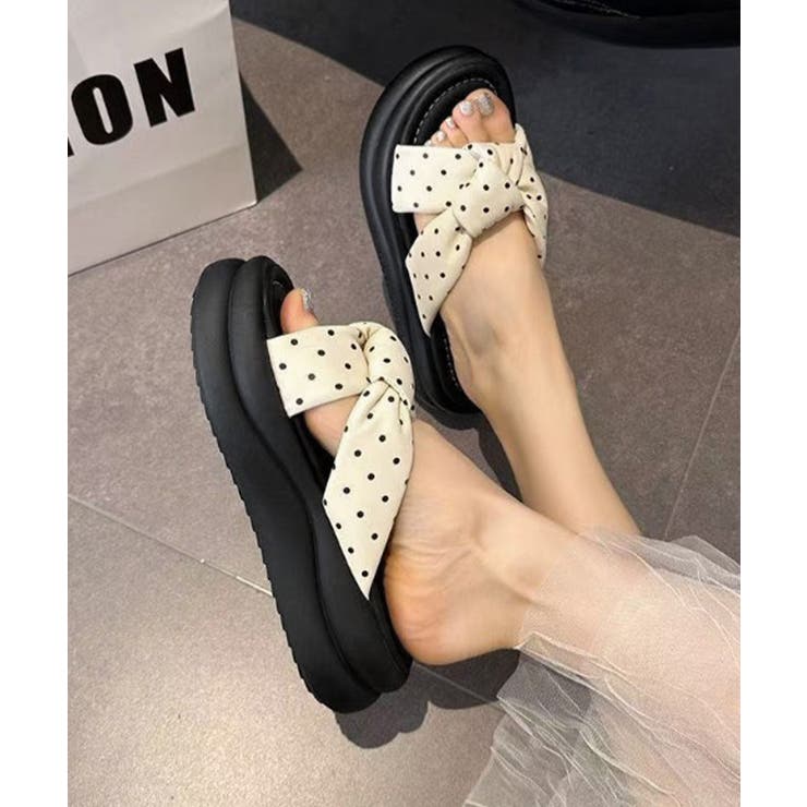 ドット柄クロスリボン厚底サンダル美脚脚長 | Miniministore | 詳細画像16 
