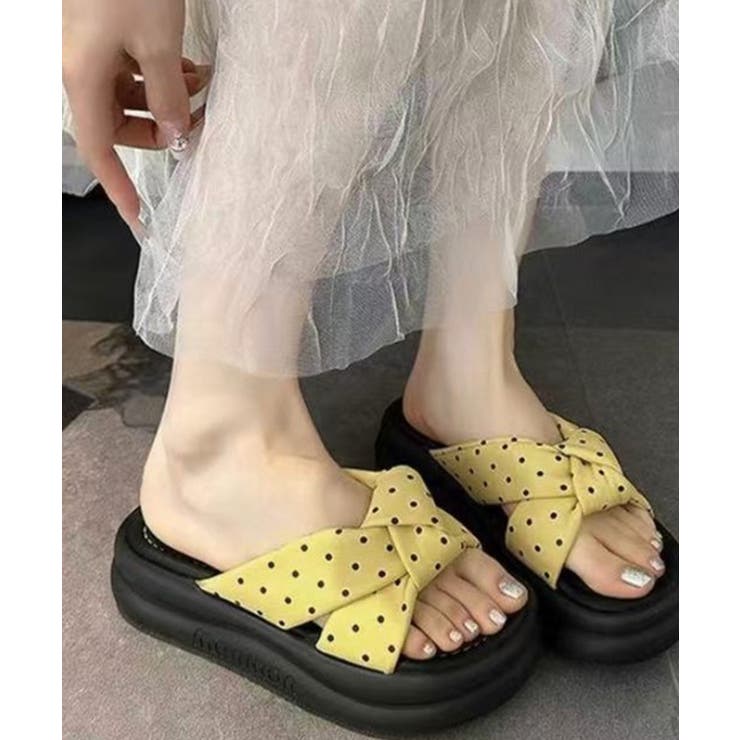 ドット柄クロスリボン厚底サンダル美脚脚長 | Miniministore | 詳細画像18 