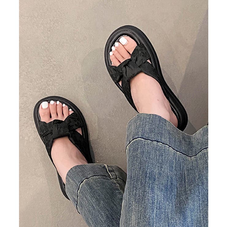 ドット柄クロスリボン厚底サンダル美脚脚長 | Miniministore | 詳細画像24 