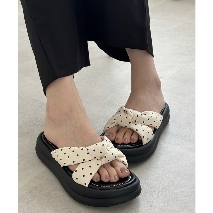 ドット柄クロスリボン厚底サンダル美脚脚長 | Miniministore | 詳細画像27 
