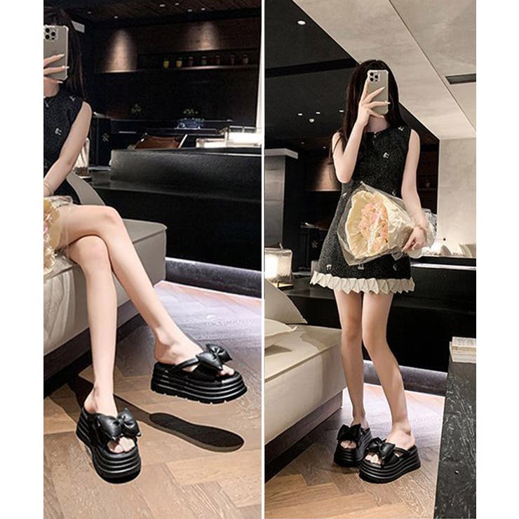 リボンサンダル厚底夏靴 ボリュームソール | Miniministore | 詳細画像14 