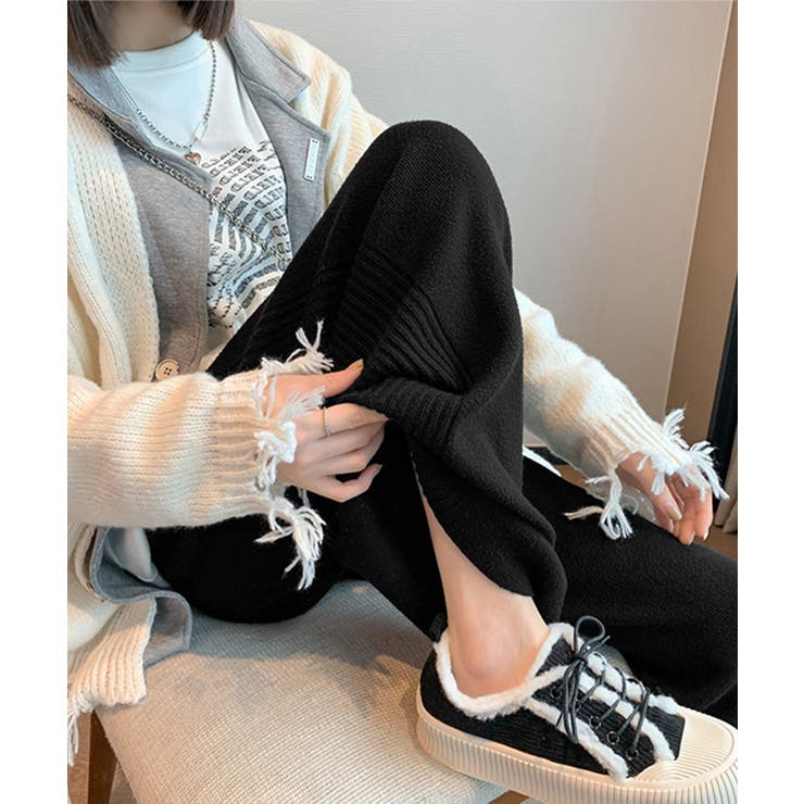 サイド縦ラインニットパンツ ワイドパンツ | Miniministore | 詳細画像8 