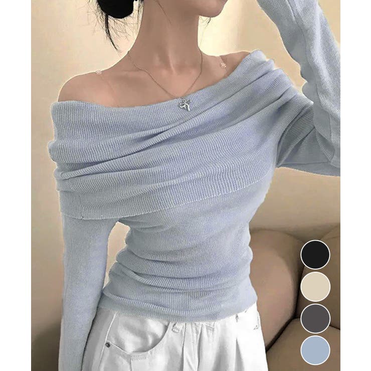 ワイドオフショルダーニットトップス肩出し | Miniministore | 詳細画像1 