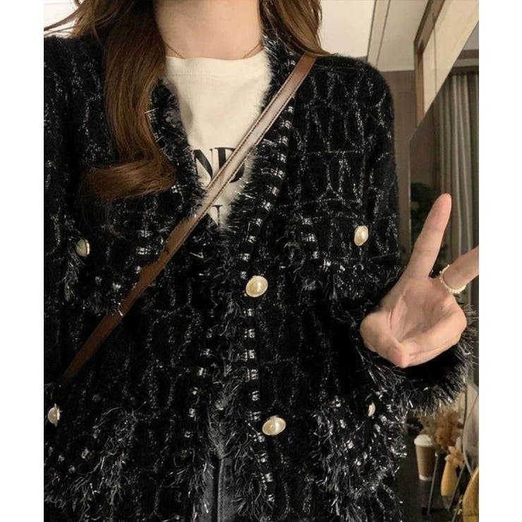 ツイード風ニットジャケットレディース上品 | Miniministore | 詳細画像6 