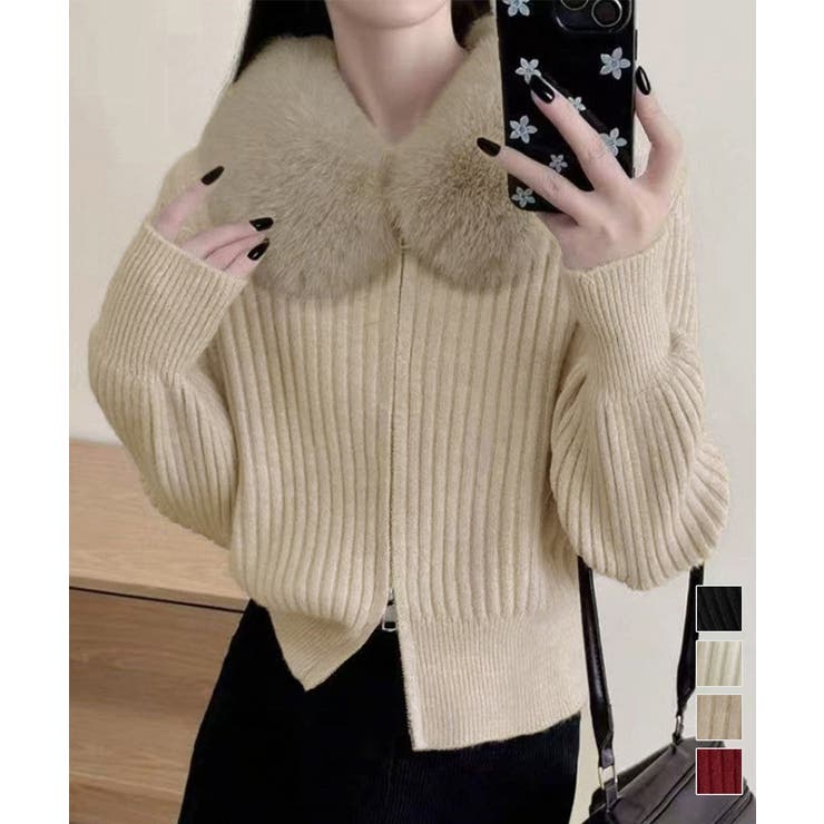 ファー襟ニットカーディガン ダブルジップ | Miniministore | 詳細画像1 