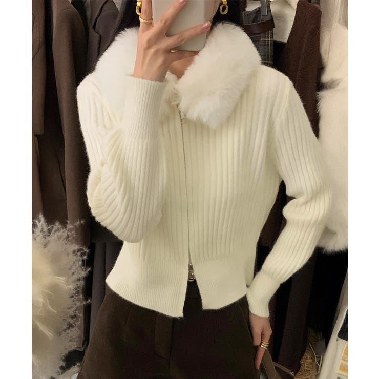 ファー襟ニットカーディガン ダブルジップ | Miniministore | 詳細画像10 