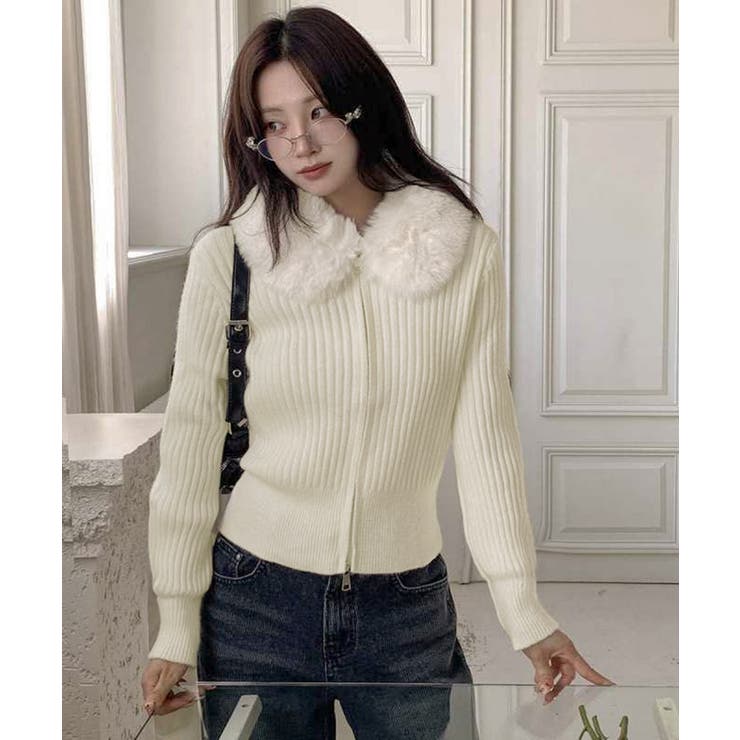 ファー襟ニットカーディガン ダブルジップ | Miniministore | 詳細画像13 