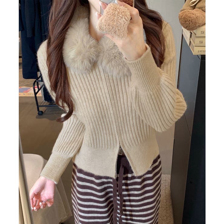 ファー襟ニットカーディガン ダブルジップ | Miniministore | 詳細画像2 