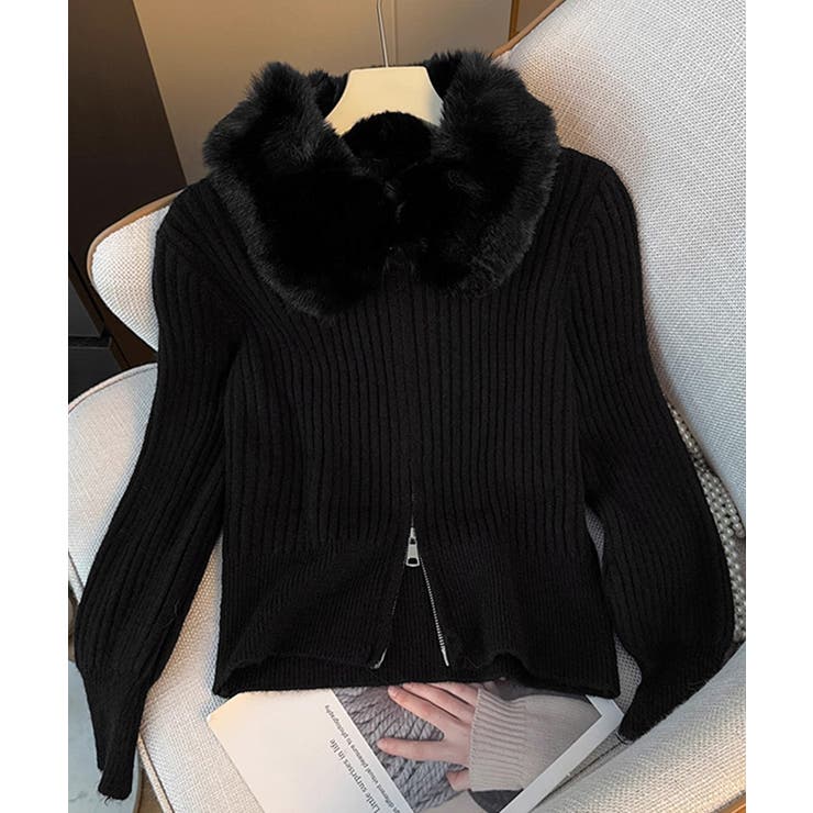 ファー襟ニットカーディガン ダブルジップ | Miniministore | 詳細画像20 