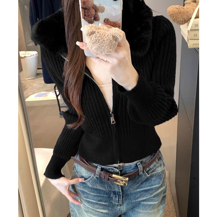 ファー襟ニットカーディガン ダブルジップ | Miniministore | 詳細画像6 