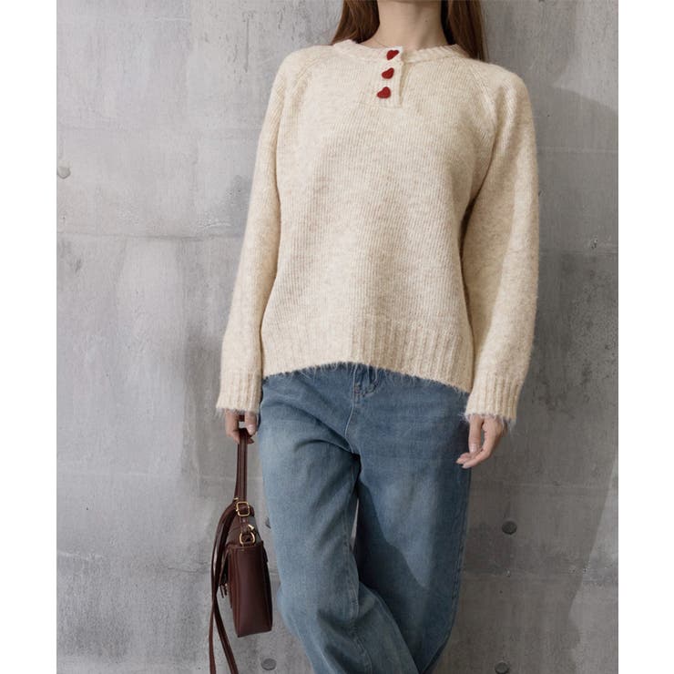 ハートボタンニットトップス ハーフボタン | Miniministore | 詳細画像16 