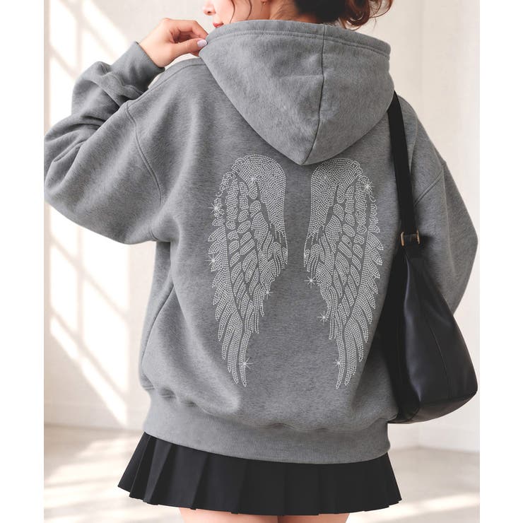 ゆったりバックラインストーン 羽根モチーフスウェットレディースフーディー韓国風ス… | SUNSHINE CLOSET | 詳細画像1 