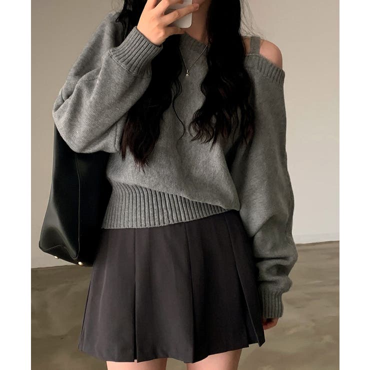 オフショルダーニットトップス肩見せ秋冬服 | Miniministore | 詳細画像5 