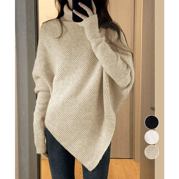 ハイネックニットセーター 不規則デザイン | Miniministore | 詳細画像1 