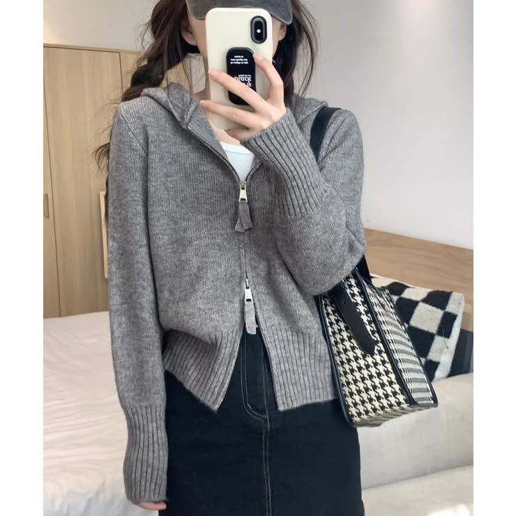 ダブルジップリブニットカーディガン韓国風 | Miniministore | 詳細画像3 