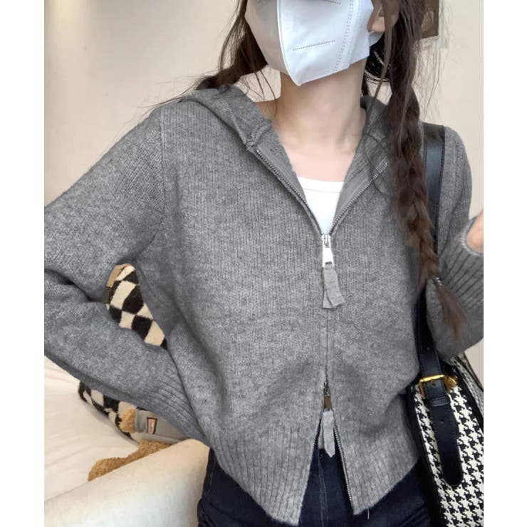 ダブルジップリブニットカーディガン韓国風 | Miniministore | 詳細画像4 